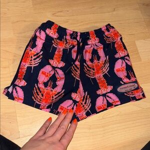 Vineyard Vines Kids Swim Shorts - Navy and Pink Lobster Print